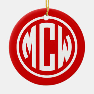 Décoration En Céramique Police de monogramme de cercle blanc rouge DIY BG
