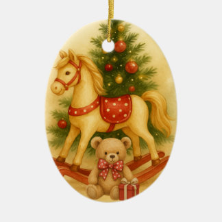 Décoration En Céramique Polka Dot Christmas Ornament Vintage Rocking Horse