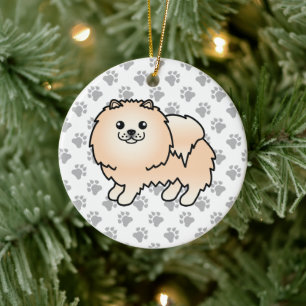 Décoration En Céramique Pomeranian crème Chien de dessin animé mignon & Pa