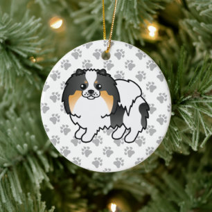 Décoration En Céramique Pomeranian Tricolore Blanc Chien de Dessin Animé M