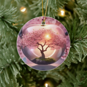 Décoration En Céramique Pomme Translucide Rose Avec Scène Pommier,