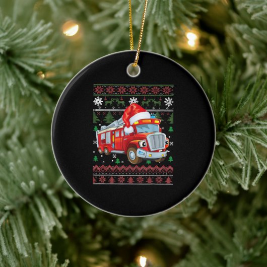 Décoration En Céramique Pompier Pompier Noël mignon garçon Santa Hat (Arbre)