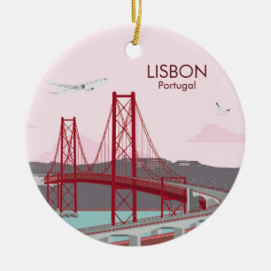 Décoration En Céramique Pont de Lisbonne sur le fleuve Tage au style vinta