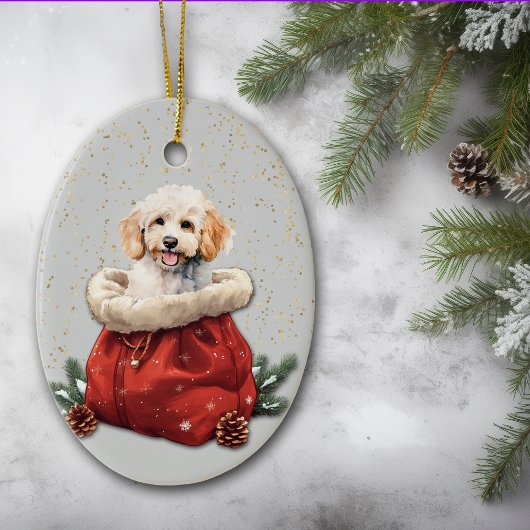 Décoration En Céramique Poodle blanc Chiot Noël Sac cadeau
