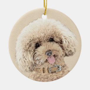 Décoration En Céramique Poodle Miniature Toy Apricot Crème Chien Brown Art