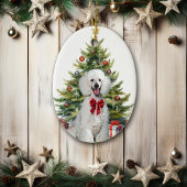 Décoration En Céramique Poodle Standard Blanc Noël Ruban Rouge