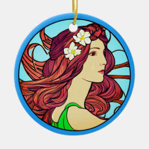 Décoration En Céramique Portrait Art Nouveau d'une femme aux cheveux roux