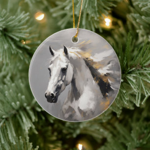 Décoration En Céramique Portrait de cheval blanc puissant effet d'huile