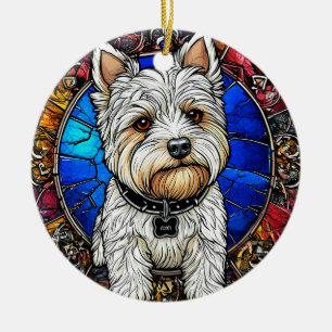 Décoration En Céramique Portrait de chien Terrier Blanc