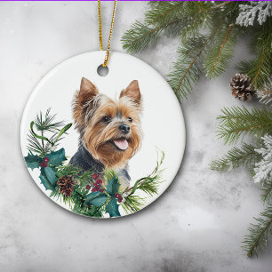 Décoration En Céramique Portrait de chien Yorkshire Terrier avec couronne 
