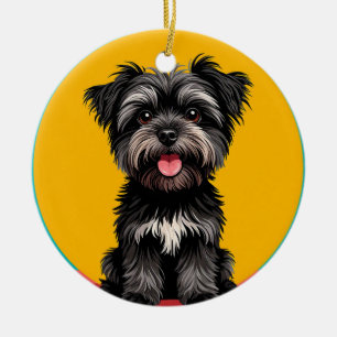 Décoration En Céramique Portrait de chiot terrier noir et gris joueur