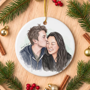 Décoration En Céramique Portrait de couple à l'aquarelle Lumilove Romantiq