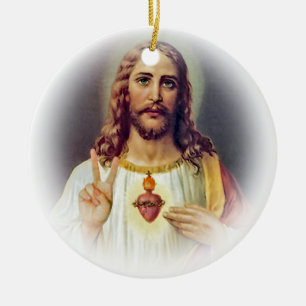 Décoration En Céramique Portrait de Jésus au signe de paix du Sacré-Cœur