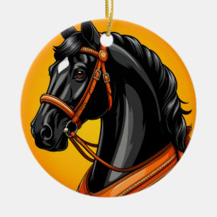 Décoration En Céramique Portrait élégant de cheval noir