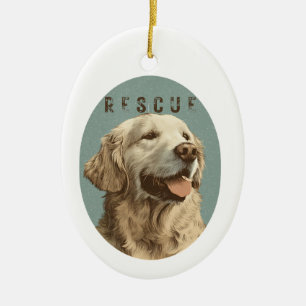 Décoration En Céramique Portrait vintage de chien de sauvetage Golden Retr