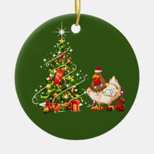 Décoration En Céramique Poulet avec lumière Casquette Noël (Devant)