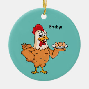 Décoration En Céramique Poulet avec oeufs sur plaque de dessin animé