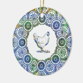 Décoration En Céramique Poulet frileux en bleu et vert (Gauche)