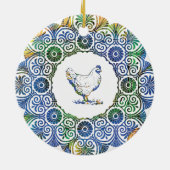 Décoration En Céramique Poulet frileux en bleu et vert (Dos)