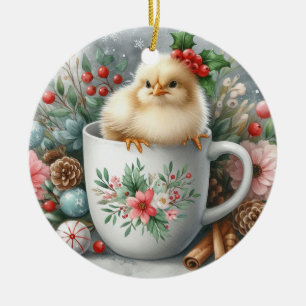 Décoration En Céramique Poulet Tasse de Noël