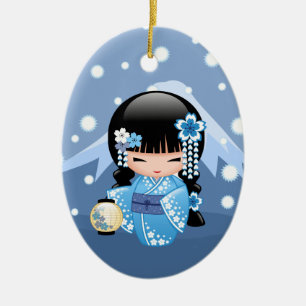Décoration En Céramique Poupée Kokeshi d'hiver - Blue Mountain Geisha Gir