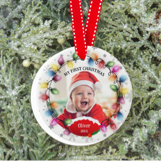 Décoration En Céramique Premier bébé de Noël 2 faces Porte-bonheur deux ph