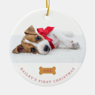 Décoration En Céramique Premier blanc de Noël de votre chien avec deux