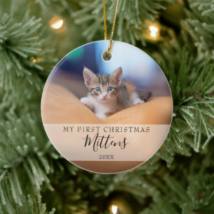 Décoration En Céramique Premier chat de Noël Chien Photo de compagnie Élég