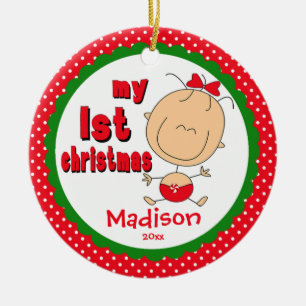 Décoration En Céramique Premier chiffre fille de bâton d'ornement de Noël