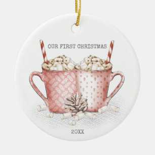 Décoration En Céramique Premier couple de Noël avec du cacao chaud