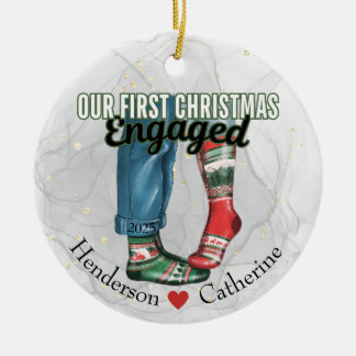 Décoration En Céramique Premier couple de Noël engagé dans des chaussettes