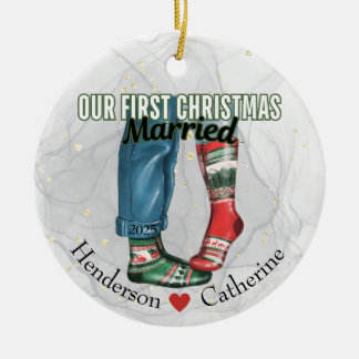 Décoration En Céramique Premier couple marié de Noël en Chaussettes