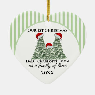 Décoration En Céramique Premier Noël à trois rayé vert comme famille de tr