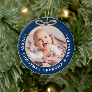 Décoration En Céramique Premier Noël avec Grand-parents Blue Gold Photo