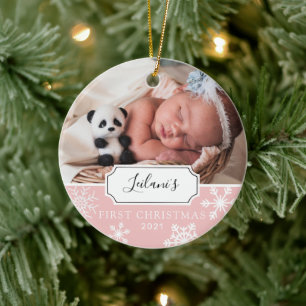 Décoration En Céramique Premier Noël Baby Photo Bébé rose