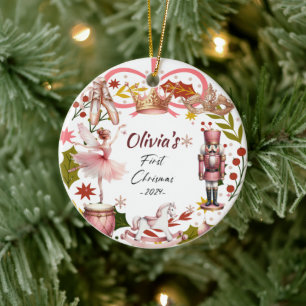 Décoration En Céramique Premier Noël Bébé coquette girly rose