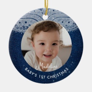 Décoration En Céramique Premier Noël Bébé Denim Diamants Dentelle Rustique