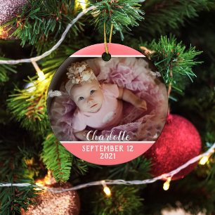 Décoration En Céramique Premier Noël comme papa rose avec la photo de bébé