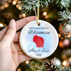 Décoration En Céramique Premier Noël dans l'Ornement de l'État du Wisconsi