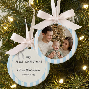 Décoration En Céramique Premier Noël de bébé à rayures bleues Photo