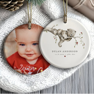 Décoration En Céramique Premier Noël de bébé aquarelle photo d'ourson de b