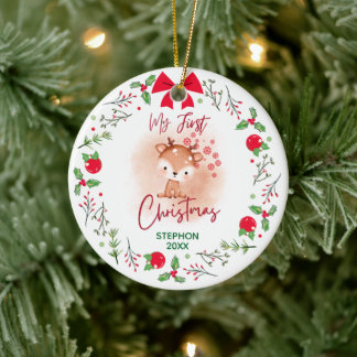Décoration En Céramique Premier Noël de bébé élégant avec nom