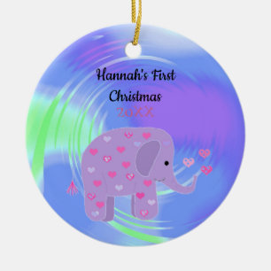 Décoration En Céramique Premier Noël de bébé éléphant violet