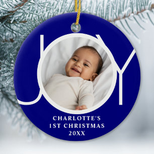 Décoration En Céramique Premier Noël de Bébé Fille Photo Joie Bleu Personn