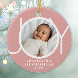 Décoration En Céramique Premier Noël de Bébé Fille Photo Joie Rose Personn