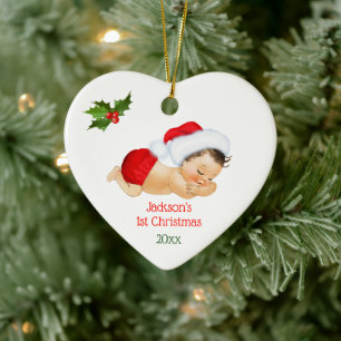 Décoration En Céramique Premier Noël de bébé garçon Chapeau de Père Noël r