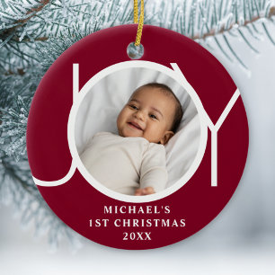 Décoration En Céramique Premier Noël de bébé garçon Photo Joie Rouge borde