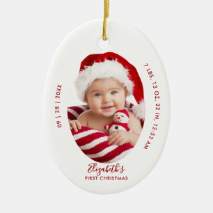 Décoration En Céramique Premier Noël de Bébé Naissance Statistiques Nom Mi