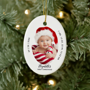 Décoration En Céramique Premier Noël de Bébé Naissance Statistiques Nom Mi
