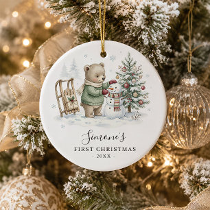 Décoration En Céramique Premier Noël de bébé ours de la forêt personnalisé